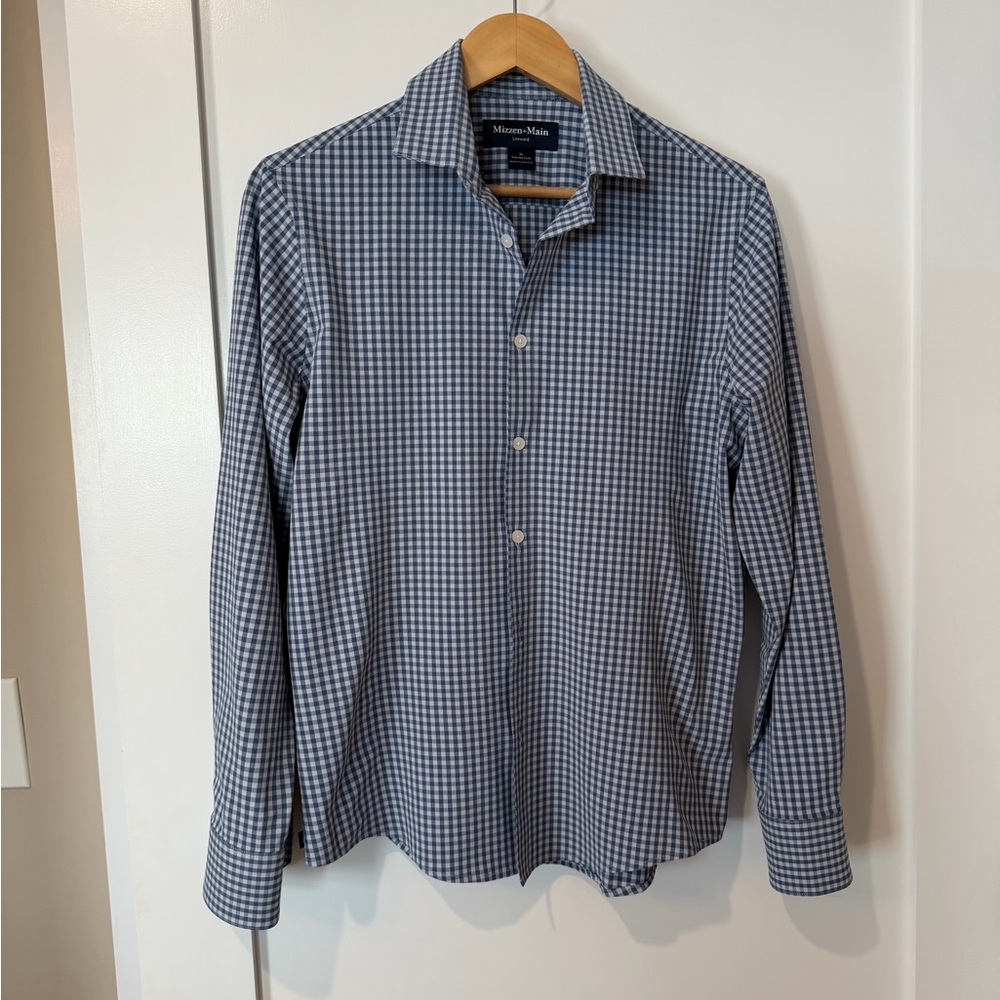Mizzen+Main Blue and White Gingham Button-Down Dress Shirt